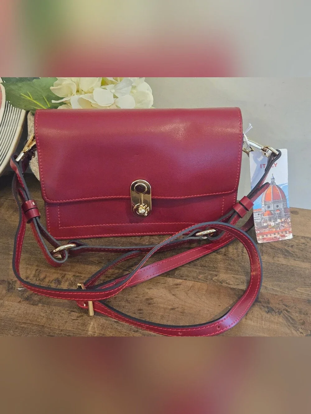 CHEVAL FIRENZE ITALY GENUINE LEATHER CROSSBODY SHOULDER HAND BAG red -READ!